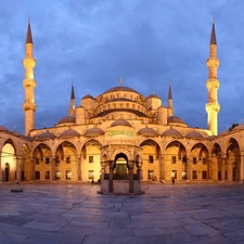 mosque, courtyard, Istanbul, blue, Turkey