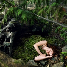 ##, moss, Women, the sleeping, forest