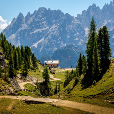 strand, Dolomites, mountain, Alps, viewes, Italy, Way, trees, house