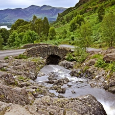 Mountains, River, bridge