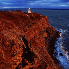 mountains, Canada, sea, Lighthouse, Coast