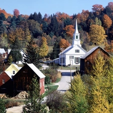 Church, autumn, Mountains, colony