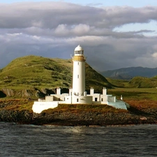 Lighthouse, sea, Mountains, maritime