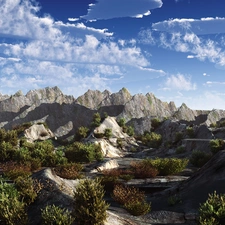 Mountains, Sky, rocks