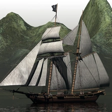 water, sailing vessel, Mountains