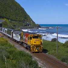 Mountains, Train, sea