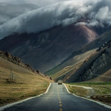 Mountains, Way, by, peaks, clouds