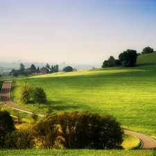 Way, field, Mountains, medows