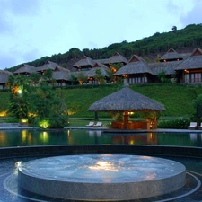 mountains, Wietnam, Pool, The wooded, Houses