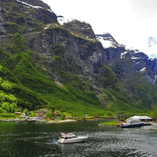 Mountains, River, Yachts