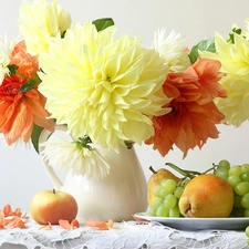 napkin, dahlias, Fruits