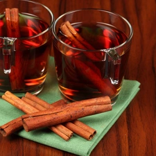 tea, cinnamon, napkin, Glass