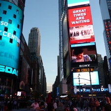 neon, Manhattan, buildings