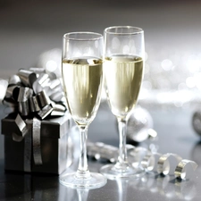 New, year, glasses, Champagne, baubles