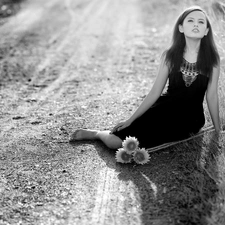 On The Road, girl, Nice sunflowers