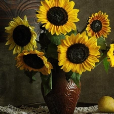 Vase, Flowers, Nice sunflowers