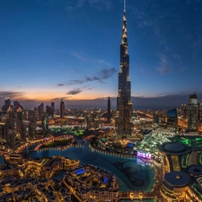 Dubaj, Town, night, Burj Khalifa