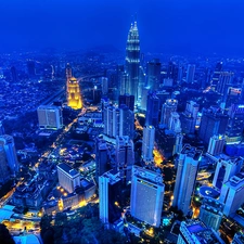 Night, skyscrapers, clouds