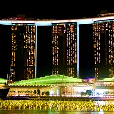 Green, decoration, Marina Bay Sands, Night, Singapur