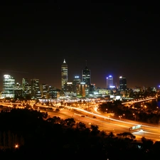 illuminated, Town, night, Streets