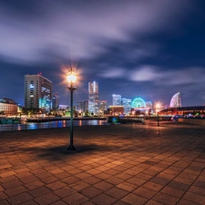 night, Lighthouse, Yokohama, Town, Japan