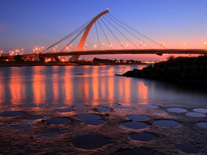 Night, bridge, River