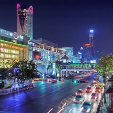 Town, Thailand, Night, Bangkok