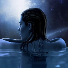 Women, butterfly, Night, water