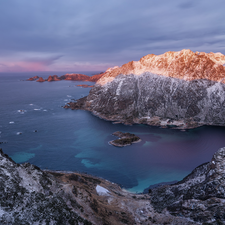 rocks, Snowy, Lofoten, Norway, sea, Mountains