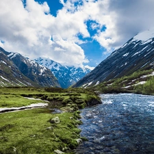 Norway, River, Mountains