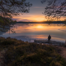 viewes, lake, Ringerike, Norway, Great Sunsets, trees