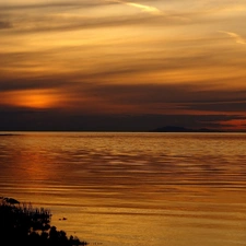 clouds, sun, Ocean, west