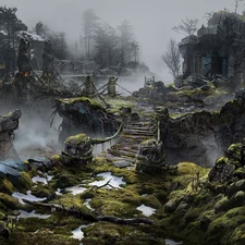 rocks, bridge, God Of War, scenery, game