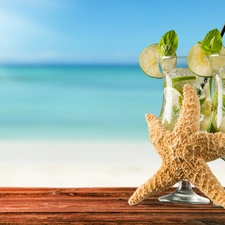 drinks, starfish, rays of the Sun, Mojito