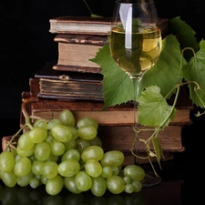 Grapes, old, green ones, leaves, Wine, Books