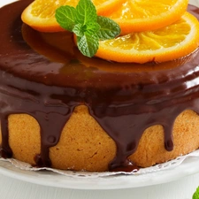 cake, slices, Oranges, chocolate