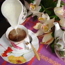 service, milk, Orchidee, coffee