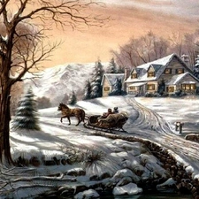 winter, winter, painting, view