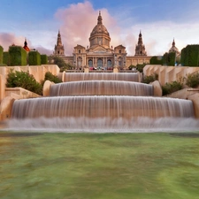 Barcelona, fountain, palace, Montjuic