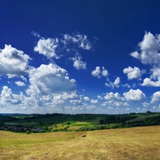 Farms, clouds, panorama, field