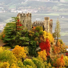 ruins, autumn, panorama, castle