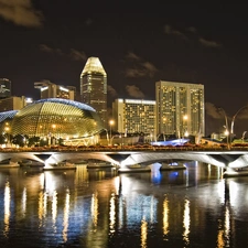 panorama, town, Night, light, bridge