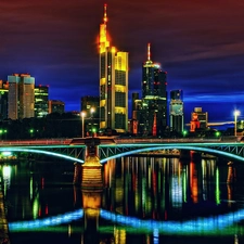 panorama, town, Frankfurt, bridge, Germany