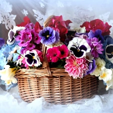 pansies, dahlias, Colorful, flowers, bouquet