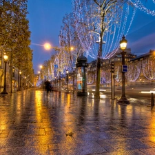 Paris, France, Christmas, decor, Night