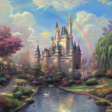 Castle, Great Rainbows, Park, brook