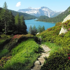 Path, Mountains, lake