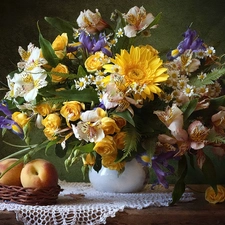 peaches, bouquet, flowers