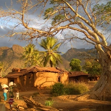People, Tanzania, village, trees, Mountains