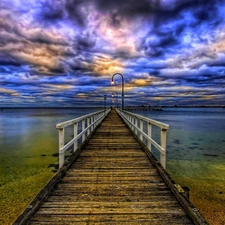 pier, clouds, lake